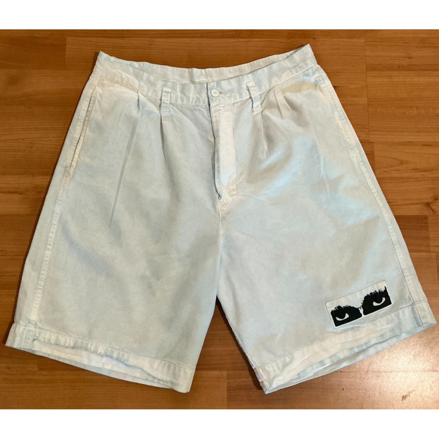 Vintage Jams World White Shorts Mens 34 Made Usa 80s Surf Skater Cotton Blue